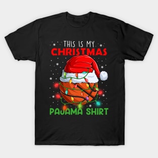 This is my Christmas Pajama Shirt Basketball ball Santa hat T-Shirt